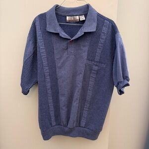 Vintage blue textured knit polo large